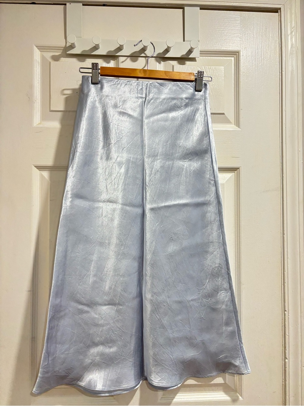 Aritzia Babaton Light Blue Midi Satin A-Line Skirt